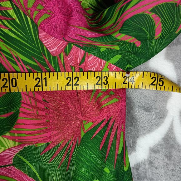 Palms Away Dress Womens Large Pink Green Tropical Palm Long Sleeve Resort - Picture 7 of 10